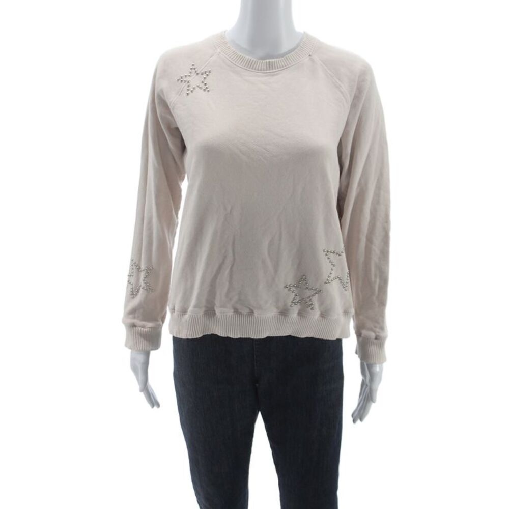 Monrow Womens Pullover Sweatshirt Beige Stars Crew Neck Size M